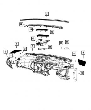 Накладка передней панели под динамик верхняя центральная Jeep Cherokee KL 14-23 черная