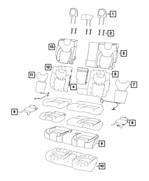 Подголовник 2 ряда центральный Jeep Cherokee KL 14-22 ткань черн