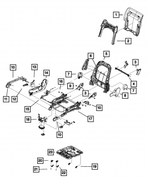 Garnitură scaun pasager dreapta pentru Jeep Grand Cherokee WK2 11-22, neagră, cu dopuri, uzată