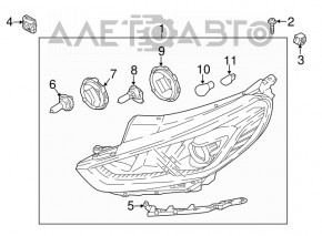 Фара передняя левая голая Hyundai Sonata 18-19 галоген с креплением, желтая вставка
