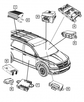 BCM Body Control Module с ключем Dodge Journey 11-15 с блоком ECU 05150776AB, блоком KEYLESS 68214570AB, ключ без личинки