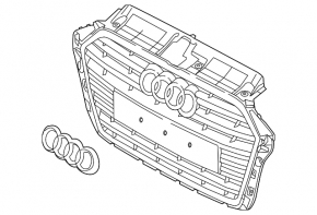 Решетка радиатора grill в сборе Audi A3 8V 17-20 черный глянец с хромом под радар, S-line