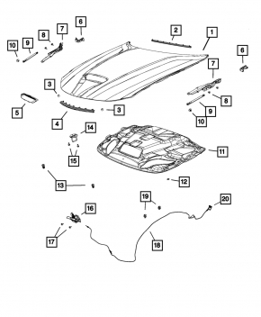 Решетка капота центр Dodge Charger 15-23 рест, SRT type