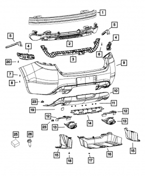 Защита заднего бампера центральная Dodge Dart 13-16