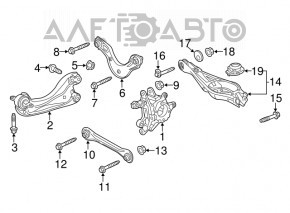 Brațul de control inferior de sub arcul dreapta spate al modelului Honda Accord 18-22 2.0 hibrid este ruginit
