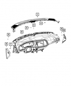 Торпедо передняя панель без AIRBAG Dodge Challenger 15-23 рест, черн