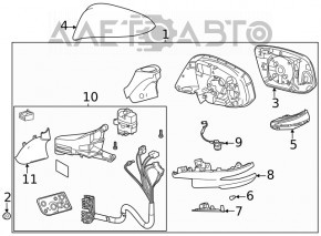 Oglindă laterală stângă Toyota Venza 23- 12+4 pini, BSM, cameră, semnalizare, încălzire, iluminare, neagră, carcasă ruptă