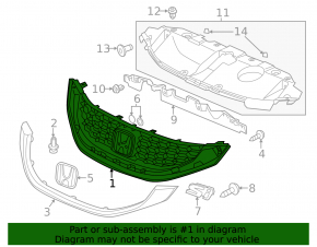Решетка радиатора grill Honda Civic 13-15 черная гладкая, без молдинга