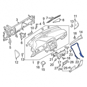 Накладка торпеды центральная Ford Fusion mk5 17-20 серая, царапины