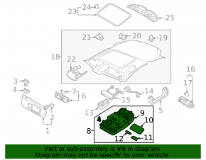 Плафон освещения передний под люк Audi A3 8V 15-16 4d серый, с подсветкой салона