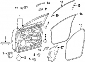 Уплотнитель двери передней левой Lexus RX350 RX350h RX450h+ RX500h 23-26