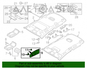 Козырек левый VW Passat b8 16-19 USA серый, без крючка, под подсветку