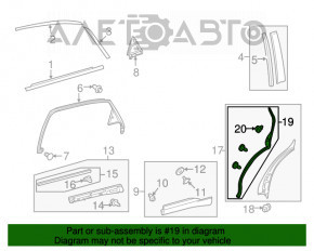 Уплотнитель двери задней левой Lexus RX350 RX450h 10-15 на торце