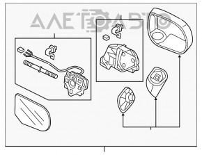 Зеркало боковое правое в сборе Honda Civic 4d 06-12 3 пина, черное