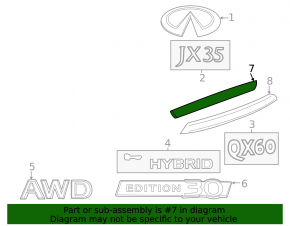 Молдинг двери багажника верхний Infiniti JX35 QX60 13-15 дорест