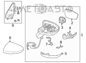 Зеркало боковое левое в сборе Nissan Rogue 21-23 BSM, S, 5 пинов, структура