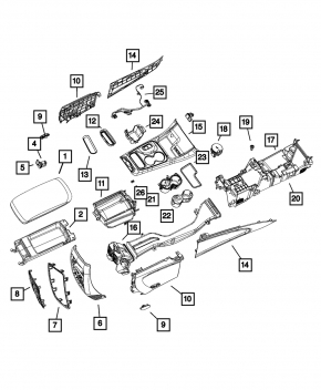 Консоль центральная подлокотник Jeep Grand Cherokee WK2 18-22 кожа черн