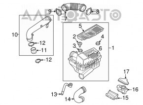 Воздухоприемник в сборе 3 части VW Jetta 11-15 USA 2.0