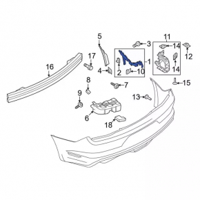Крепление заднего бампера на крыле левое Ford Mustang mk6 15-22 купе 2.3, 3.7
