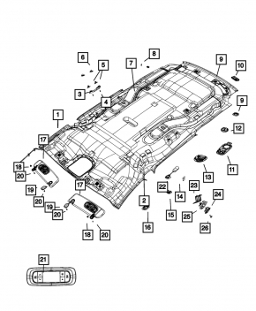 Обшивка потолка Chrysler Pacifica 17-20 без панорамы, серая, под монитор, под чистку