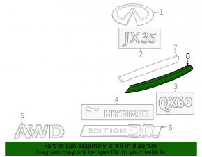 Молдинг двери багажника нижний Infiniti JX35 QX60 16-20 рест