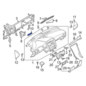 Накладка торпеды центральная Ford Fusion mk5 13-16 серый