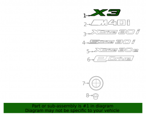 Эмблема надпись X3 двери багажника BMW X3 G01 18-24