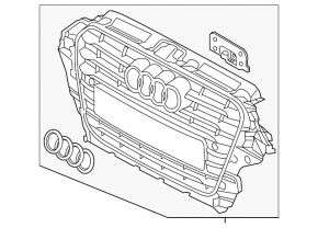 Решетка радиатора grill в сборе Audi A3 8V 15-16 глянцевая черная, под радар, S-line