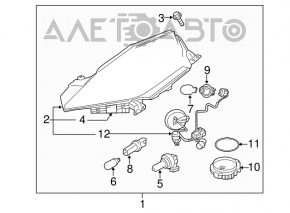 Фара передняя левая Nissan Leaf 13-14 галоген, без крепления, голубой колпачок