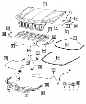 Замок капота Jeep Cherokee KL 14-23