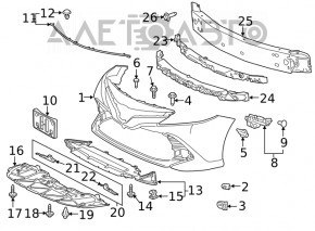 Deflector bară față inferioară Toyota Camry V70 18-24 SUA plastic, crăpat