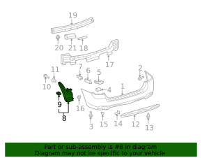 Garnitură de etanșare pentru bara spate dreapta Toyota Highlander 08-10