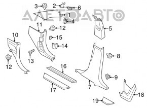 Ornament prag interior stânga spate BMW X3 F25 11-17 negru, fixare ruptă