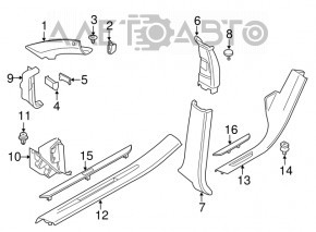 Ornament prag ușă spate stânga BMW X5 F15 14-18 negru pentru 2 rânduri de scaune cu inserție cromată E-Drive, zgârieturi