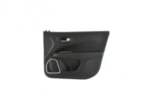 Ornamente ușă față dreapta Jeep Compass 17-21 negru, cu inserție neagră din piele, cotiera din piele neagră cu cusături maro și albe, cu mâner, zgârieturi