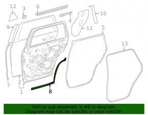 Уплотнитель двери задней правой нижний Toyota Sequoia 23-26
