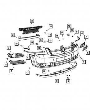 Крепление переднего бампера левое Dodge Grand Caravan 11-20