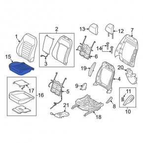 Tapițerie pernă scaun șofer pentru Ford Fusion mk5 17-20, piele gri, inserție piele maro, perforație, Titanium, pentru ventilație, curățare chimică