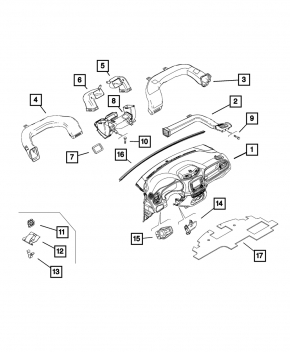 Торпедо передняя панель с AIRBAG Jeep Renegade 15-17 коричневая
