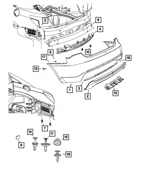 Губа заднего бампера Chrysler 200 11-14 под две трубы