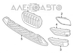 Grilă inferioară bară de protecție față, dreapta BMW X1 F48 16-18 X-line, deschisă, fără senzori de parcare