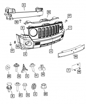 Усилитель переднего бампера Jeep Compass 11-16