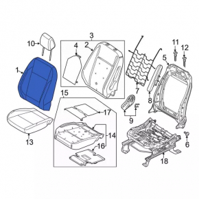 Обшивка спинки пассажирского сиденья Ford Escape MK3 17-19 кожа, черная, подогрев
