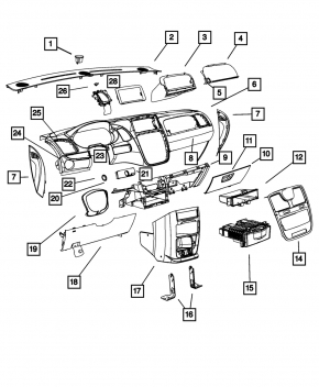 Накладка передней панели центральная с дефлекторами Dodge Grand Caravan 11-20 черная с хром обрамлением
