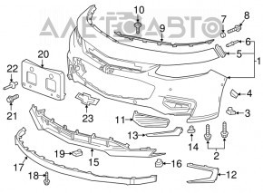 Бампер передний голый Chevrolet Malibu 16-18 дорест под парктроники и DRL