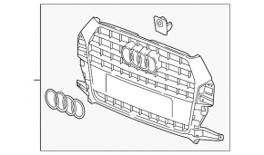 Решетка радиатора grill в сборе Audi Q3 8U 16-17 черная, под цельный бампер
