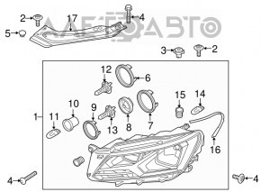 Фара передняя левая VW Passat b8 16-19 USA галоген