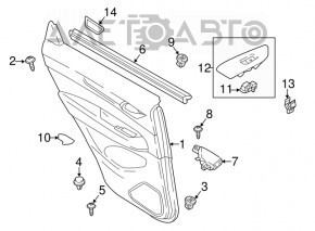 Panou decorativ ușă spate stânga Mazda CX-5 17-25 negru cu inserție din piele neagră, cotiera din piele neagră, ornament gri, cu mâner, uzat