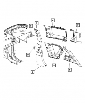 Накладка задней стойки правая Jeep Compass 11-16 серая