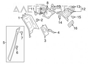 Ornament stâlp spate stânga sus Volvo XC90 16-26, gri, cu dop, zgârieturi